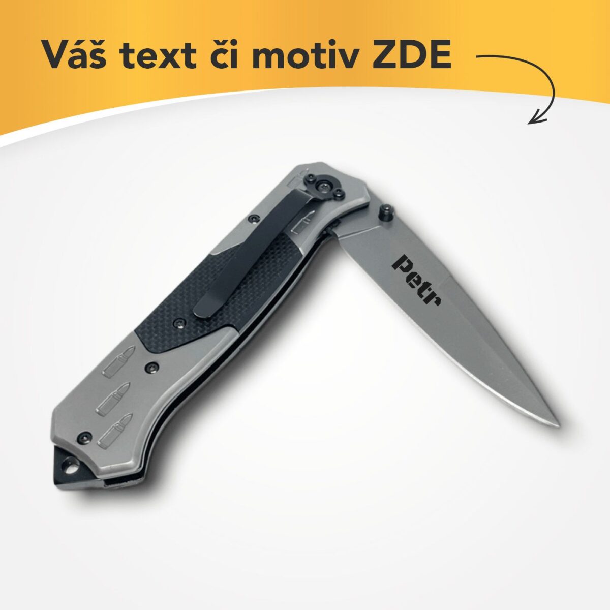 Kapesní nůž zavírací černo-šedý s vlastním textem nebo logem – 29302