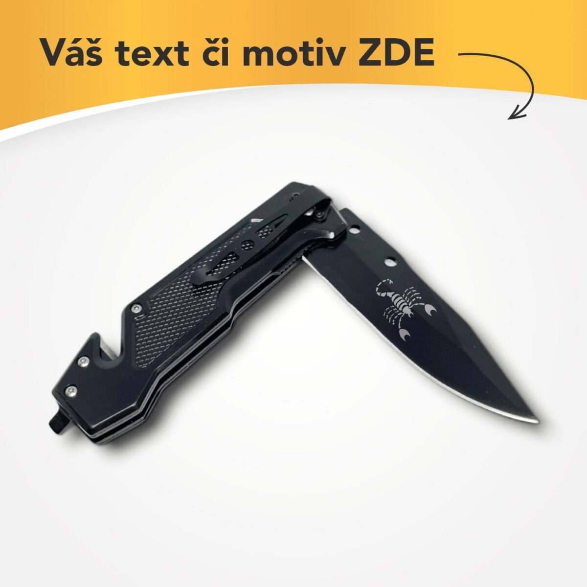 Kapesní nůž zavírací černý designový s vlastním textem nebo logem – 94204