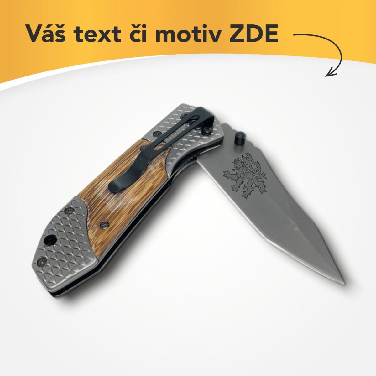 Kapesní nůž zavírací kombinace dřevo kov s vlastním textem nebo logem – 41131