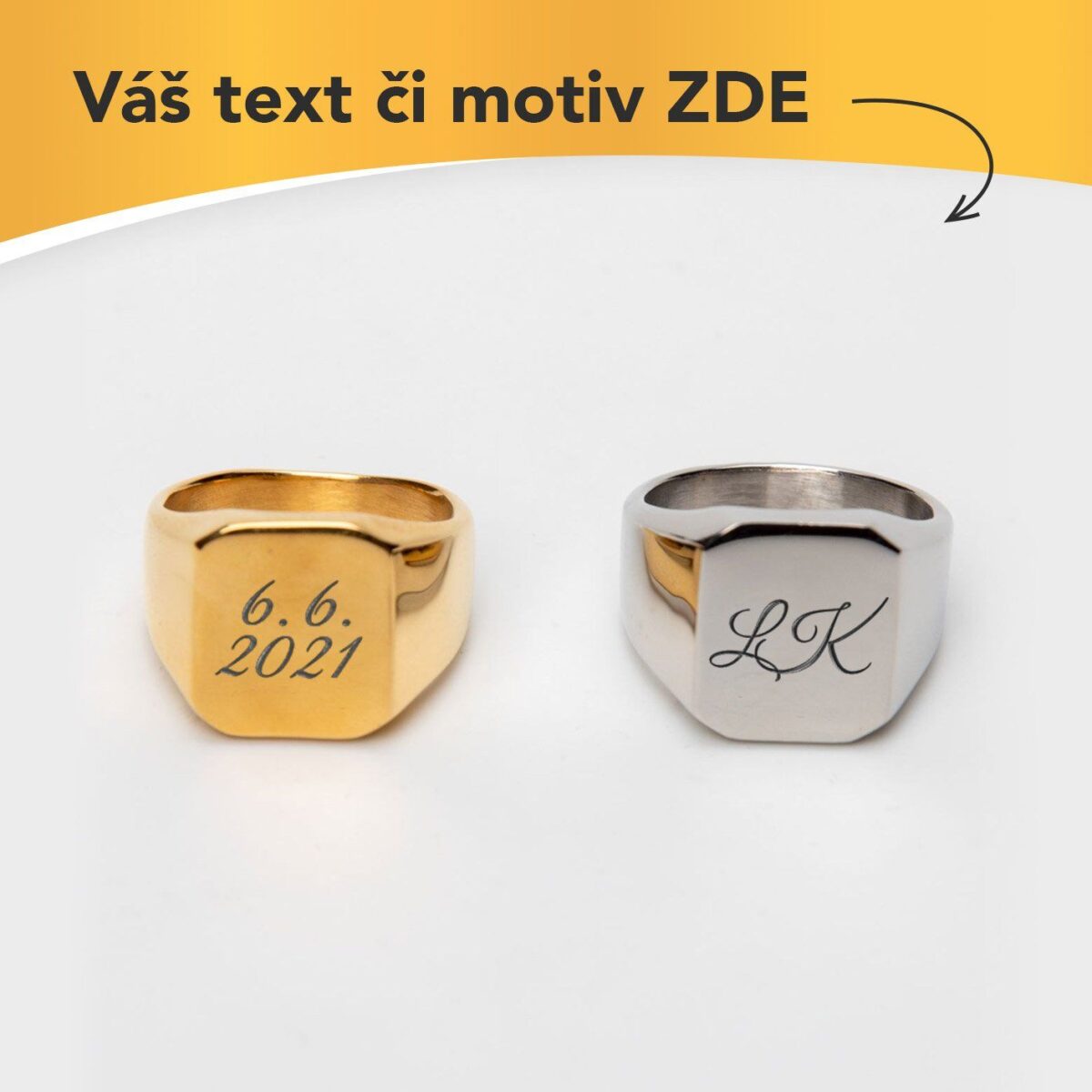 Luxusní ocelový prsten pro muže s vlastním textem nebo logem - 53534