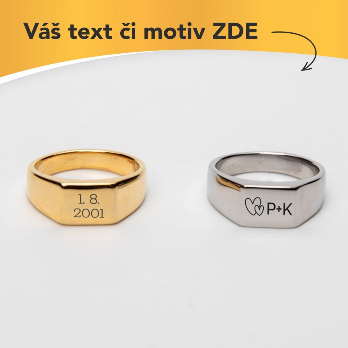 Luxusní ocelový prsten pro muže Mini s vlastním textem nebo logem - 6645
